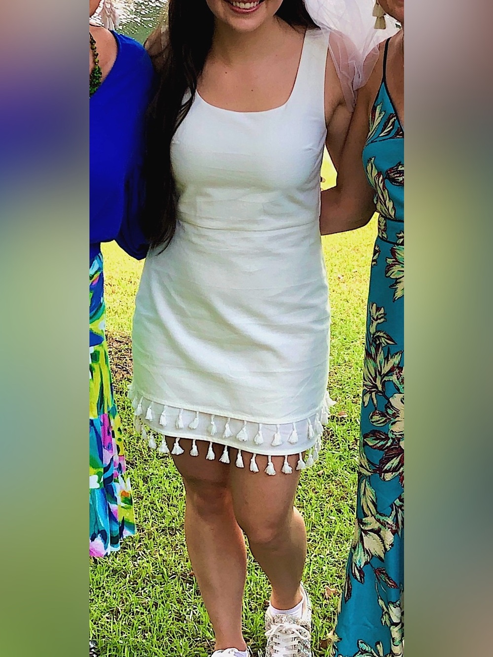 Pink Lily White Mini Dress with Tassel Hem